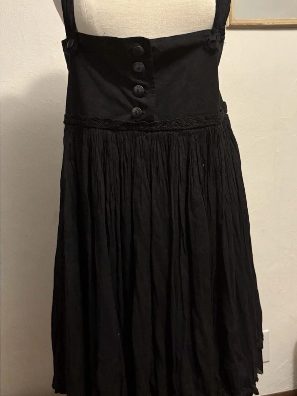 Vintage Black Button-Front Midi Skirt with Straps